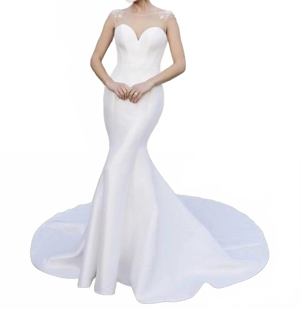 Casablanca Posey Stretch Mikado Wedding Gown In Ivory/nude/silver