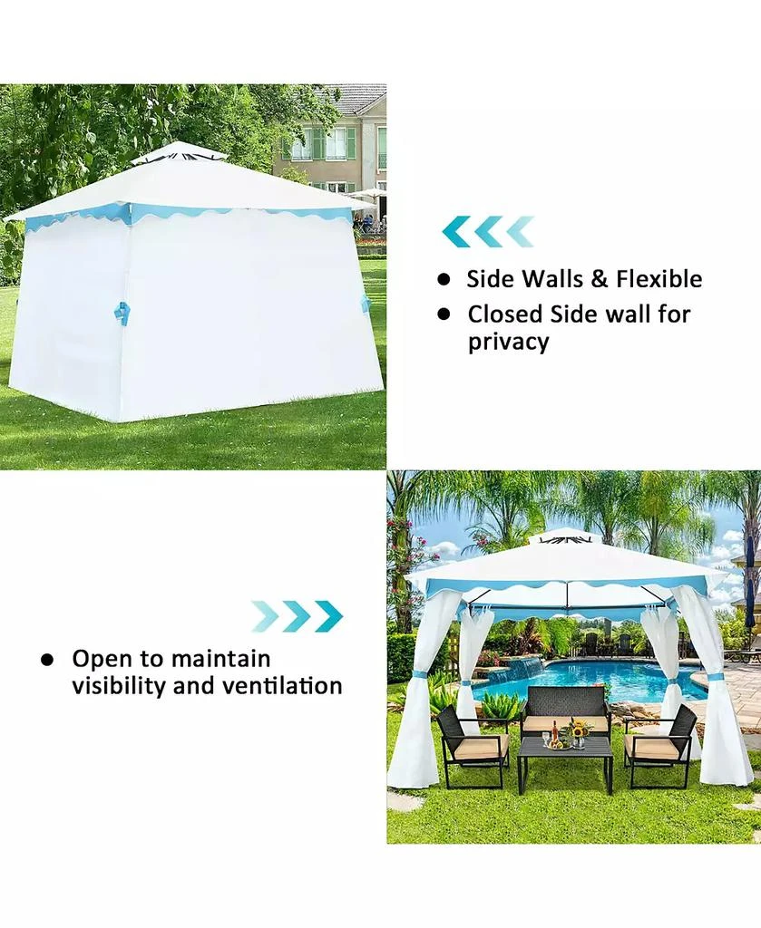 Costway 2 Tier 10'x10' Patio Gazebo Canopy Tent Steel Frame Shelter Awning W/Side Walls 8