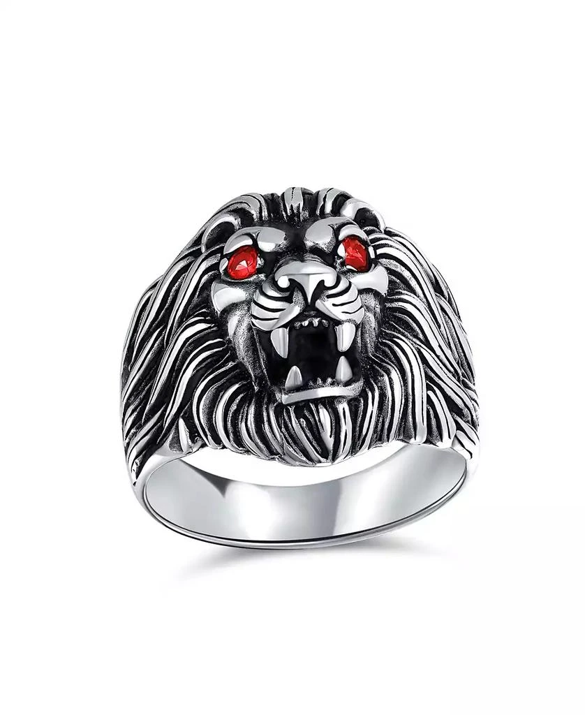Bling Jewelry Red Crystal Eyes Roaring King Of Jungle Lion Ring Solid Oxidized .925 Sterling Silver