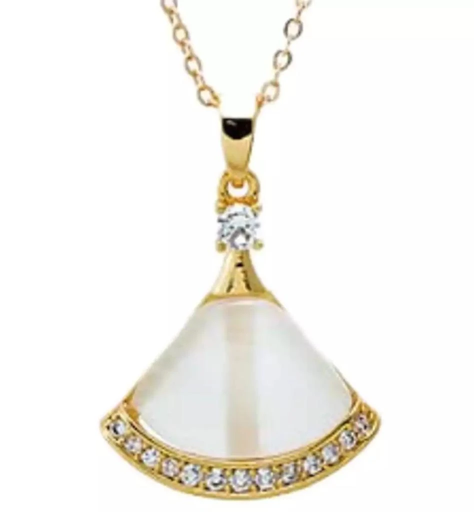 by Adina Eden Pave Mother Of Pearl Fan Shell Pendant Necklace 2