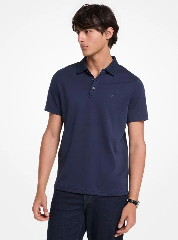 Michael Kors Cotton and Mesh Collar Polo Shirt 1