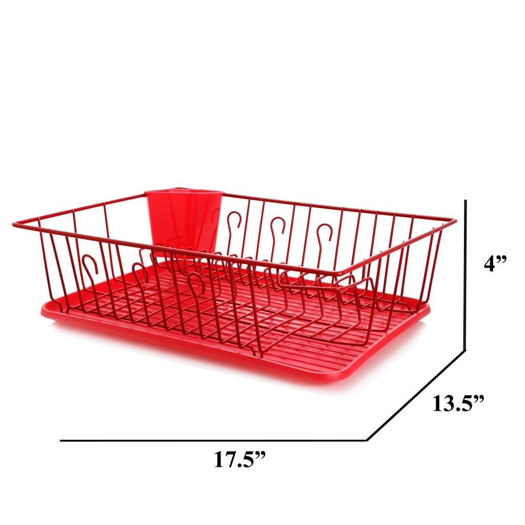 Megachef 17.5 Inch Red Dish Rack with 14 Plate Positioners and a Detachable Utensil Holder 2