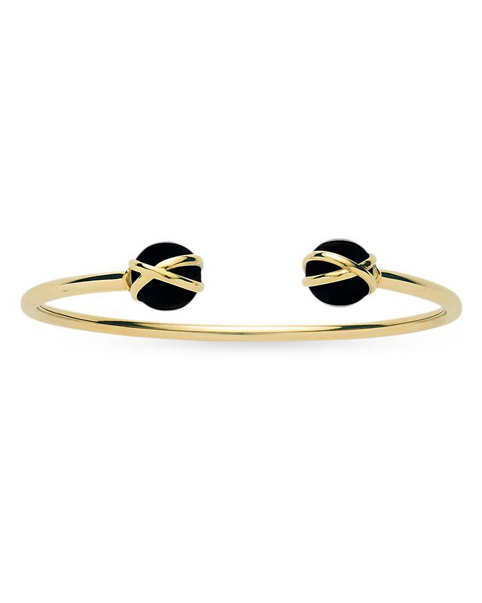 L. Klein 18K Yellow Gold Prisma Black Agate Cuff Bangle Bracelet