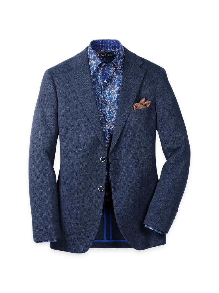 Paul Fredrick Blue Knit Herringbone Single Breasted Notch Lapel Sport Coat