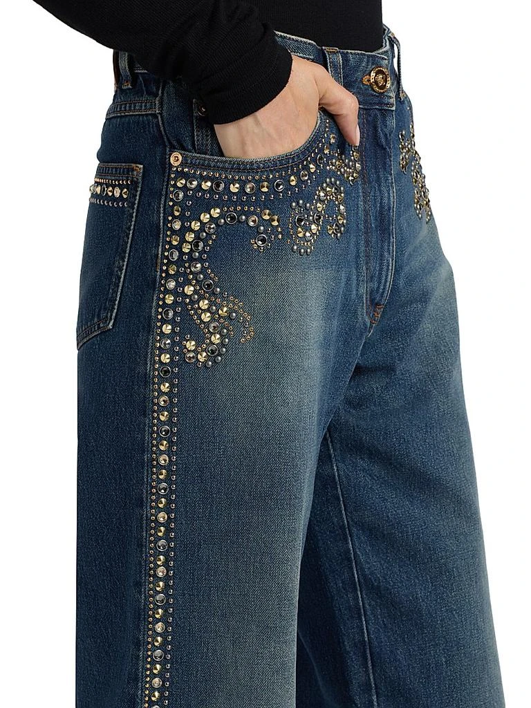 Versace Embellished High-Rise Wide-Leg Jeans 6