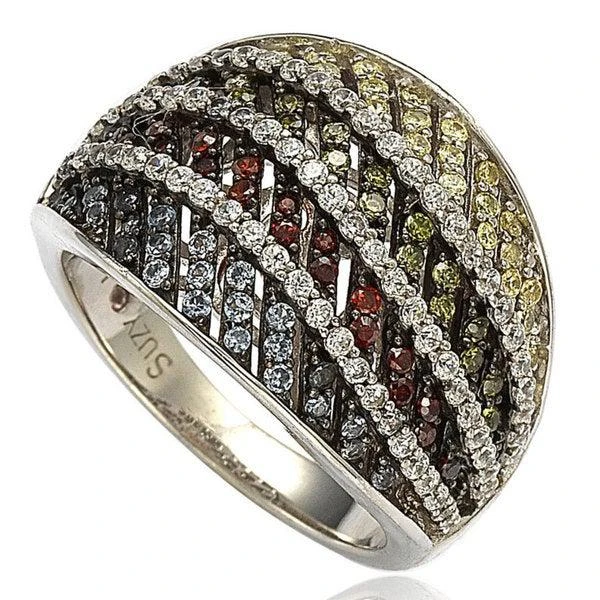 Suzy Levian Sterling Silver Cubic Zirconia Multi-Color Pave Ring 1