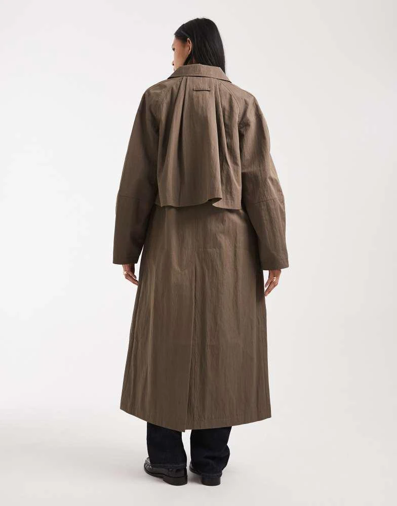 ASOS ASOS DESIGN Tall pleat detail longline trench in mushroom 3