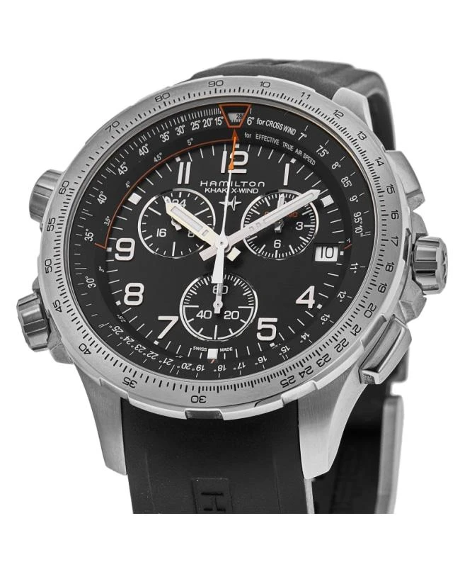 Hamilton Hamilton Khaki Aviation X-Wind GMT Chrono Quartz Black Dial Rubber Strap Men's Watch H77912335 2