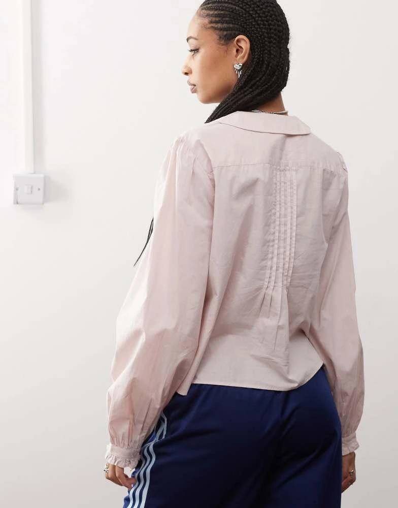 Monki Monki long sleeve frill collared shirt blouse in light dusty pink 3