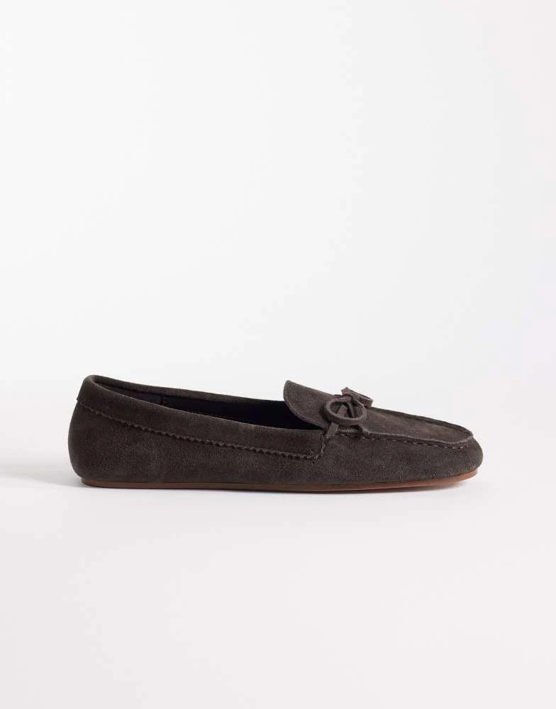 Mango Mango 100% suede loafer with bow detail in chocolate