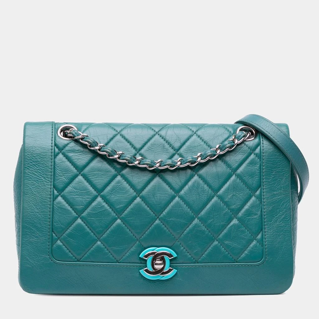 Chanel Chanel Turquoise Crumpled Calfskin Medium Full Flap Bag 1