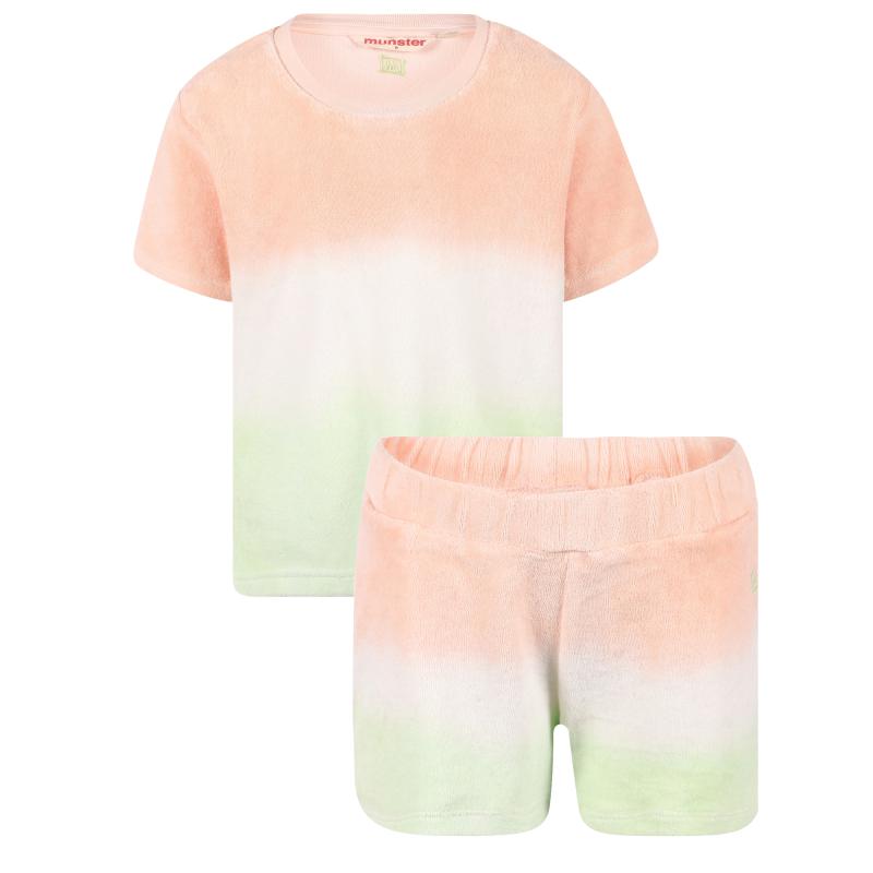Munster Tie dye terry t shirt and shorts set in pastel colors