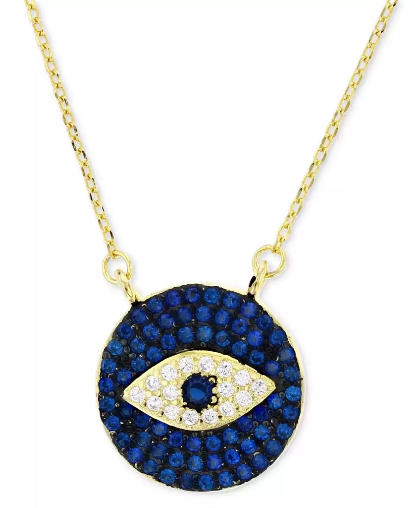 Macy's Cubic Zirconia & Enamel Evil Eye 18" Pendant Necklace in 14k Gold-Plated Sterling Silver 1