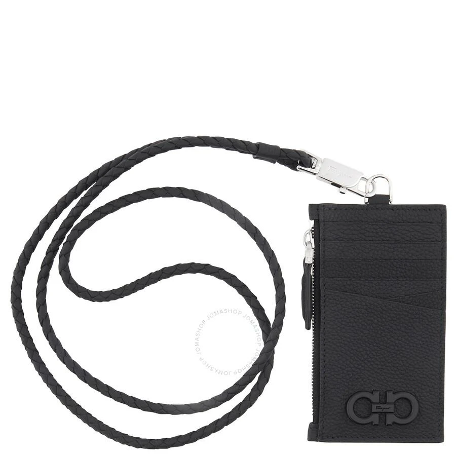 Salvatore Ferragamo Salvatore Ferragamo Black Leather Gancini Card Holder With Strap 1