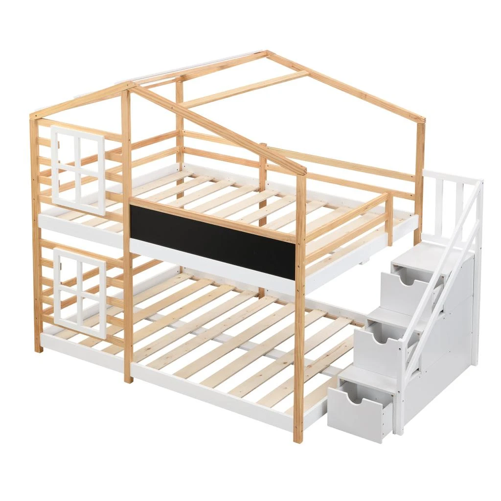 Streamdale Furniture Streamdale Full over Full Bunk Bed House Bed with Roof, Windows, Blackboard, Storage Ladder 3