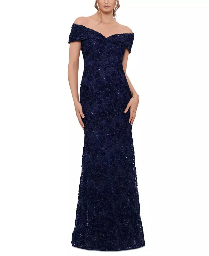 XSCAPE Women's Off-The-Shoulder Lace Gown 1