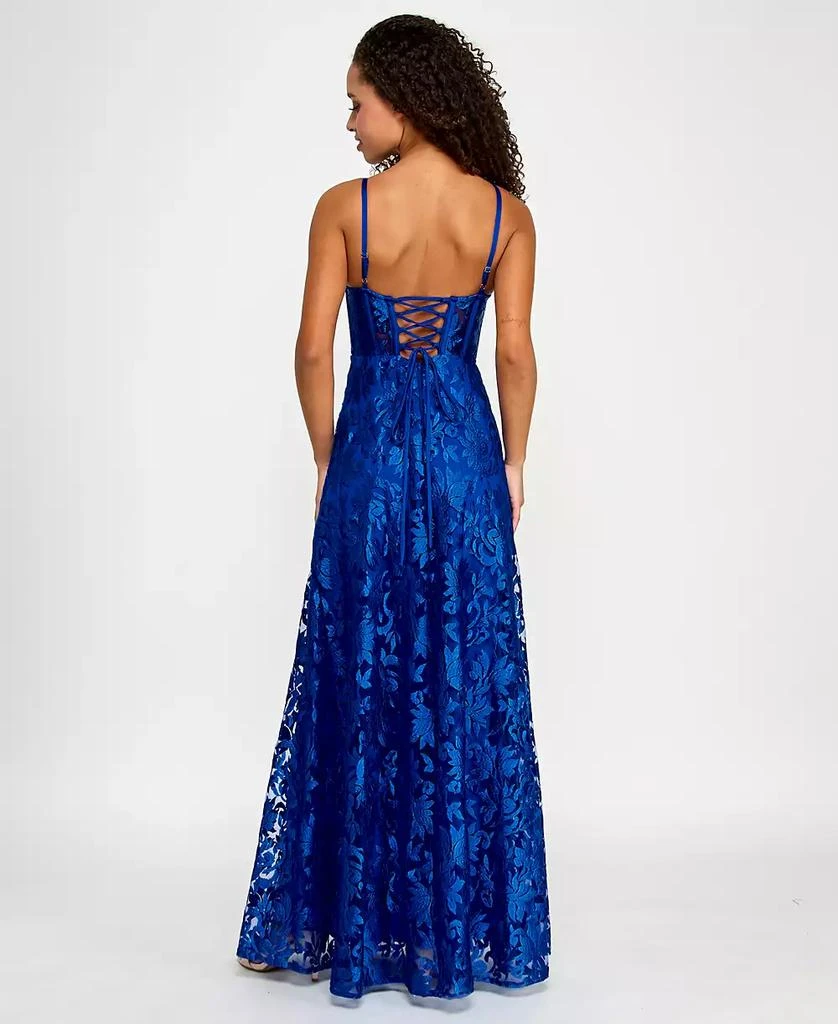 Violet Weekend Juniors' Illusion-Corset Floral-Lace Gown 2