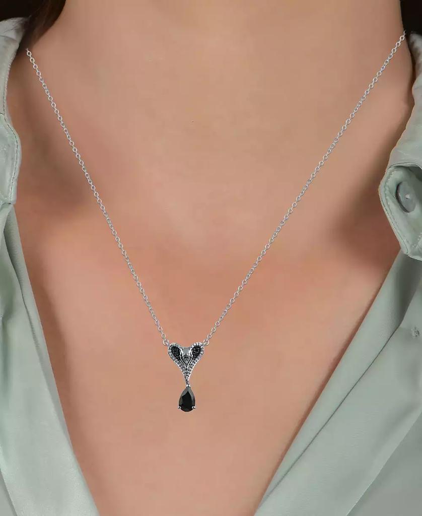 Disney Enchanted Vault Onyx & Black Diamond (1/8 ct. t.w.) Jafar Snake Head Pendant Necklace in Sterling Silver, 16" + 2" extender