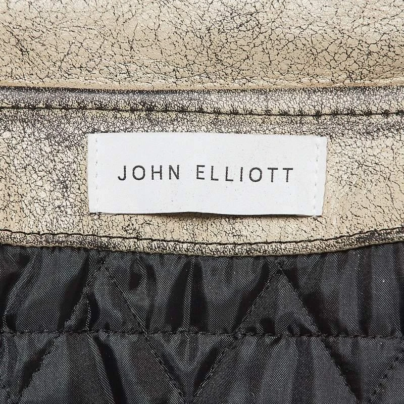 John Elliott John Elliott X Blackmeans Beige Distress Ivory Paint Leather Riders Jacket XL 4