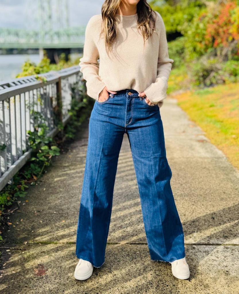 Tribal Tribal - Brooke Blue Thread Hugging Wide Trouser Jeans