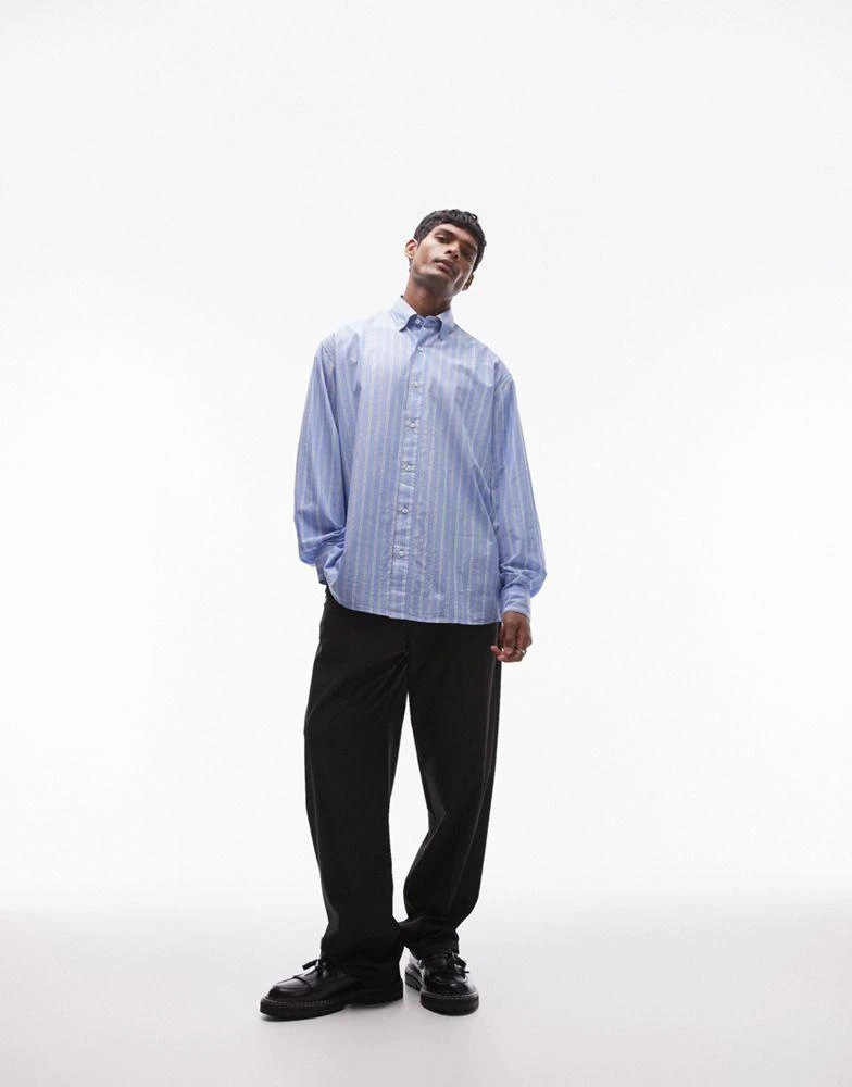 Topman Topman long sleeve oversized blue stripe shirt 4