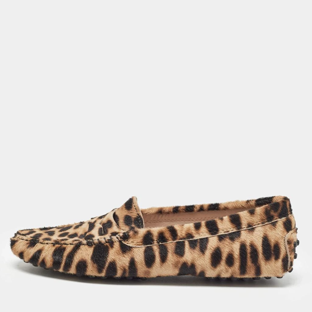 Tod's Tod's Brown/Beige Animal Print Calf Hair Penny Loafers Size 36 1
