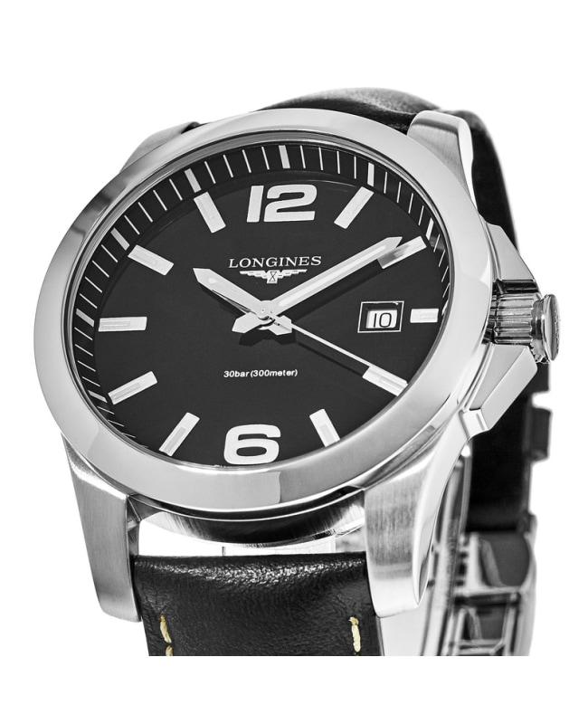 Longines Longines Conquest Quartz Black Dial Black Leather Men's Watch L3.759.4.58.3