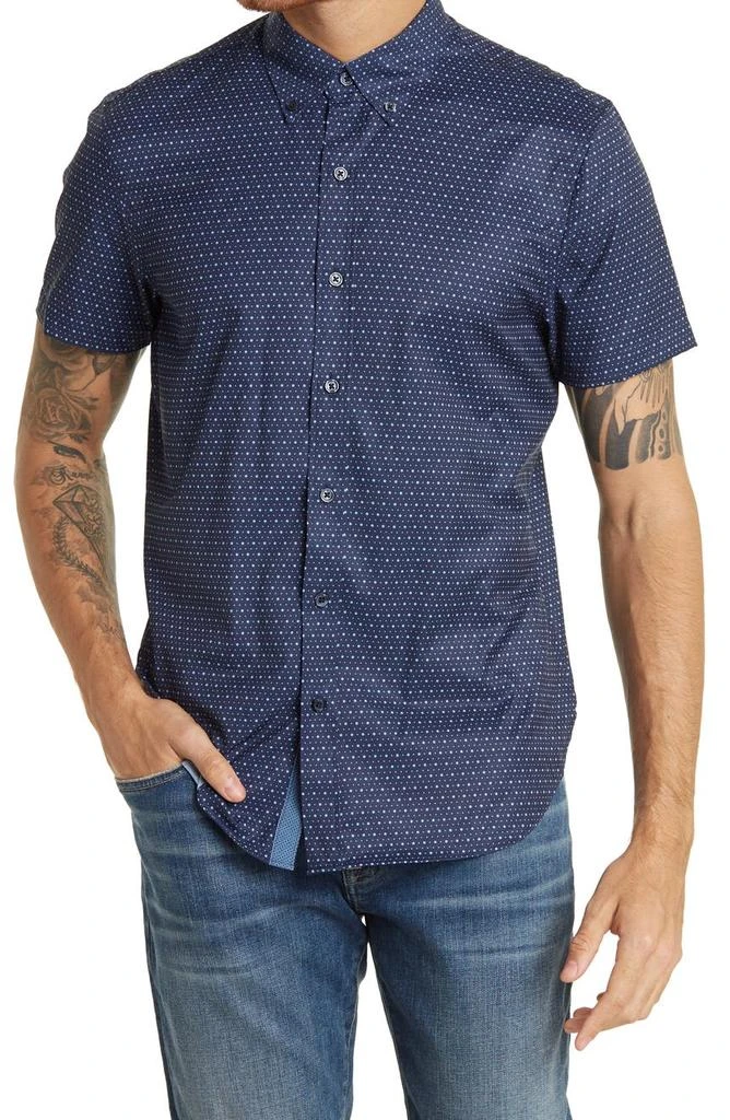 CONSTRUCT Slim Fit Microdot Short Sleeve 4-Way Stretch Performance Button-Down Shirt 1