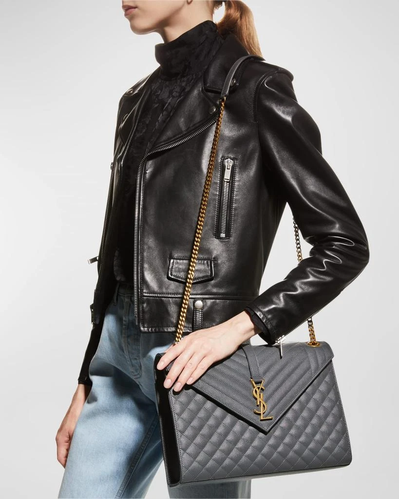 Yves Saint Laurent Envelope Triquilt Large YSL Shoulder Bag in Grained Leather 5