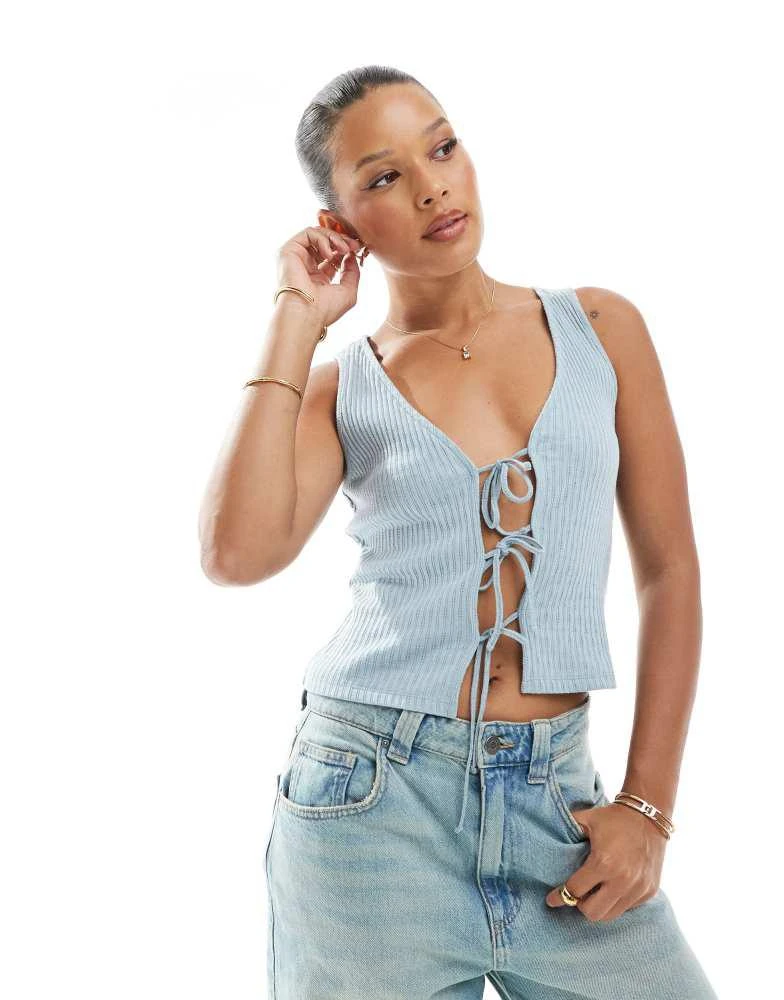 Shop New Look tie front jersey vest in blue on Sale at BeyondStyle