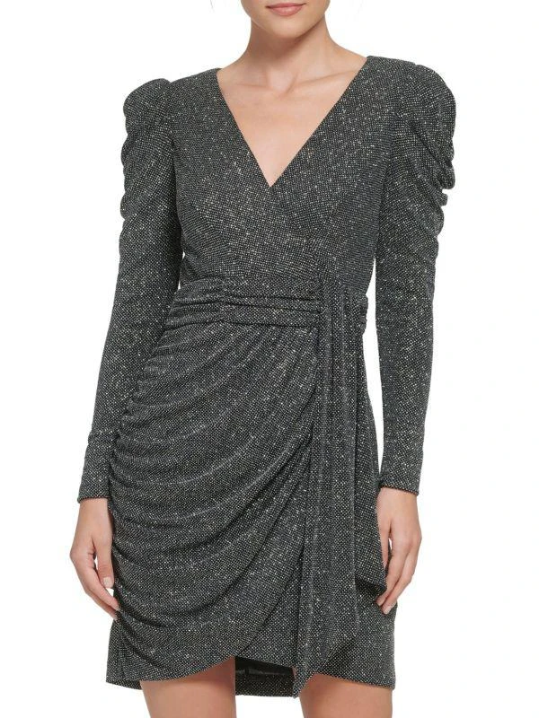Eliza J Surplice Glitter Ruched Mini Dress 1