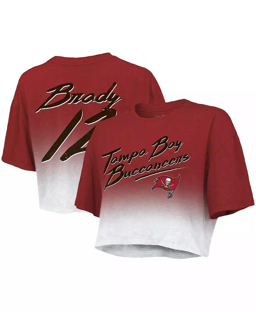 Majestic Women's Threads Tom Brady Red, White Tampa Bay Buccaneers Drip-Dye Player Name and Number Tri-Blend Crop T-shirt