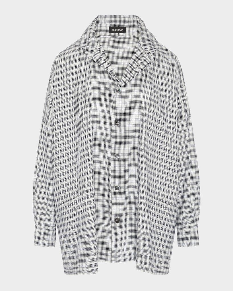 Eskandar Mini Houndstooth Wide Longer-Back Double Stand-Collar Shirt Jacket (Long Length)