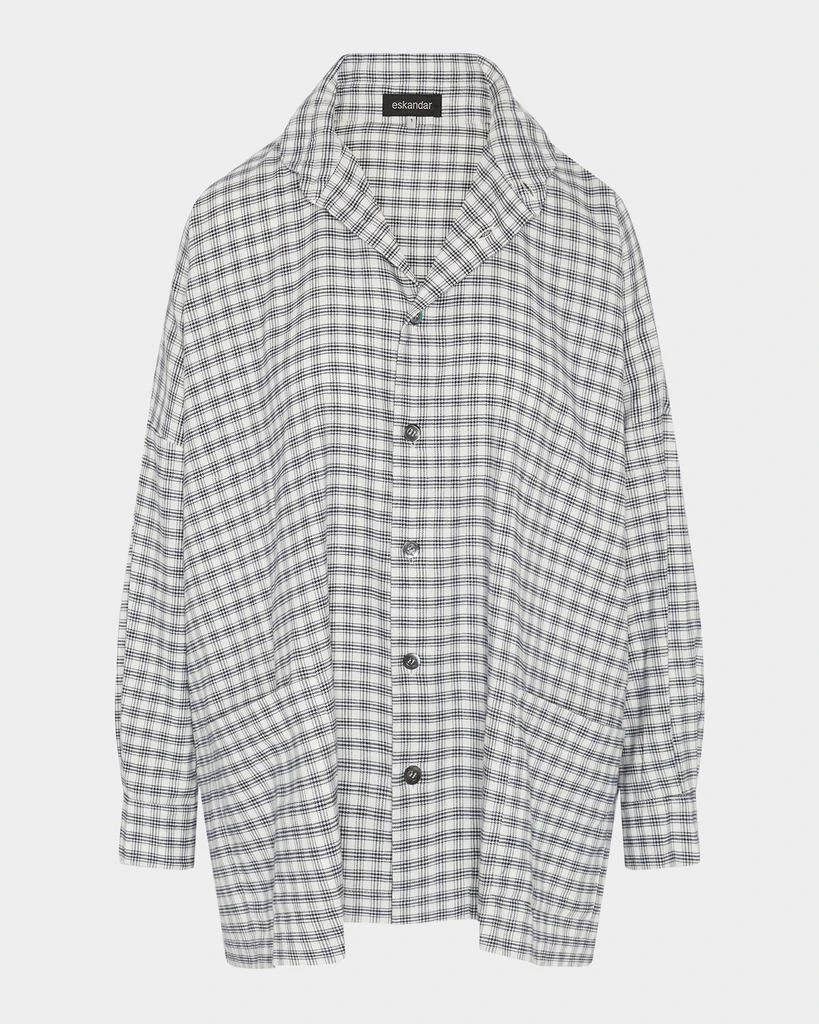 Eskandar Mini Houndstooth Wide Longer-Back Double Stand-Collar Shirt Jacket (Long Length) 1