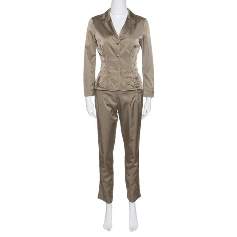 Philosophy di Alberta Ferretti Philosophy di Alberta Ferretti Olive Green Satin Blazer and Trouser Set M 1