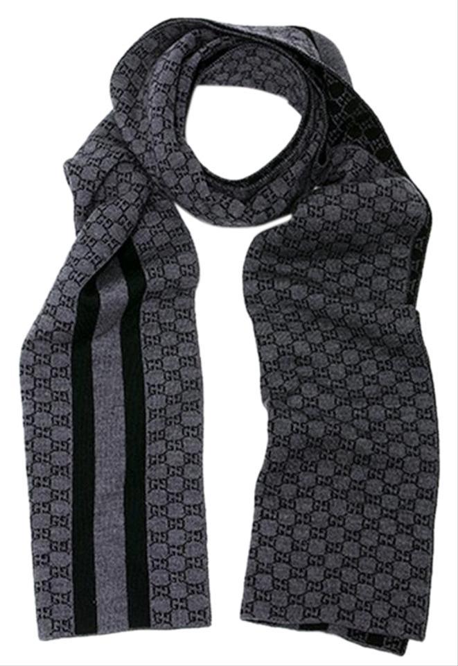 Gucci Gucci - Black/Grey GG Monogram Web Stripe Wool Scarf