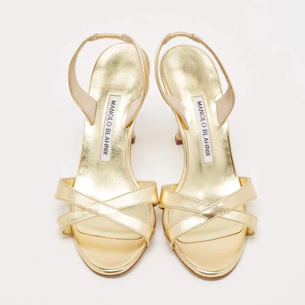 Manolo Blahnik Manolo Blahnik Gold Leather Crisscross Ankle Strap Sandals Size 36.5 3
