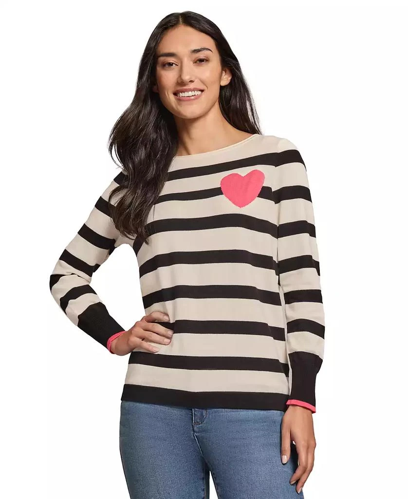 JONES NEW YORK Petite Intarsia Heart Striped Sweater 1