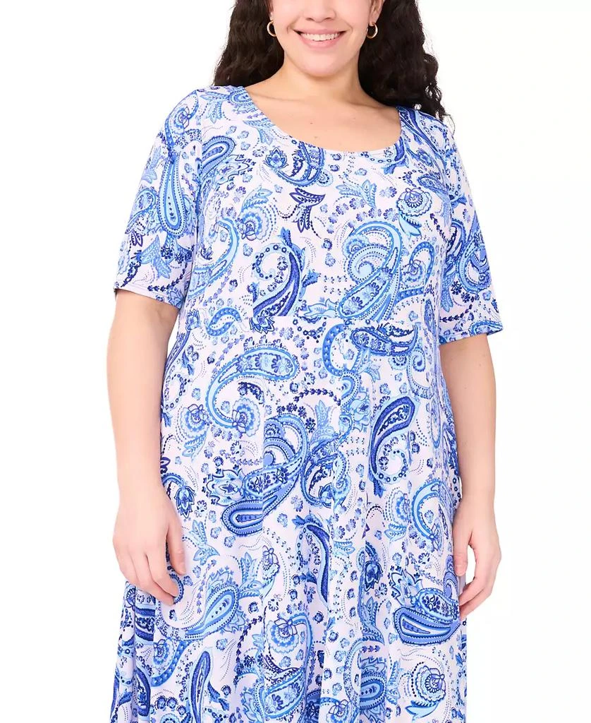 MSK Plus Size Printed Jersey Elbow-Sleeve Midi Dress 5