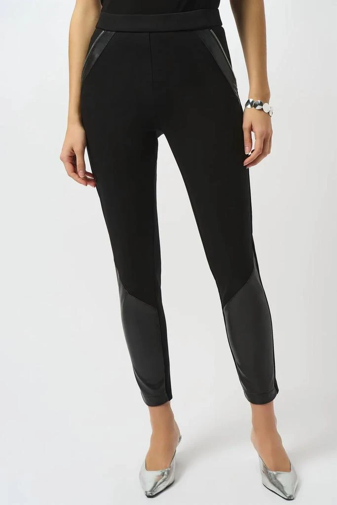 JOSEPH RIBKOFF Color Block Leatherette Pull-On Legging Style Pants In Black/vanilla