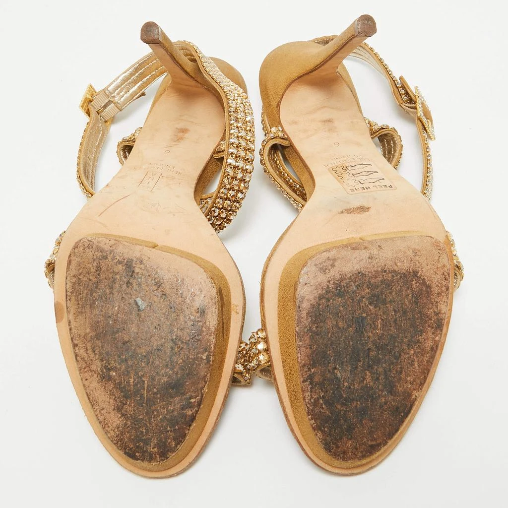 Gina Gina Gold Crystal Embellished Suede Ankle Wrap Sandals Size 39 6