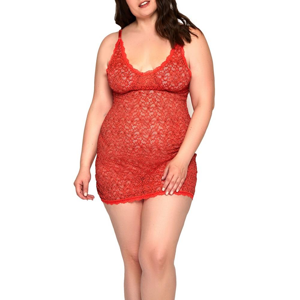 iCollection Plus Size Marvella All Lace Easy to Wear Stretch Chemise & Panty 2pc Lingerie Set
