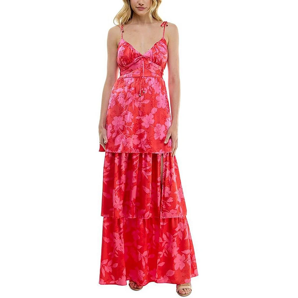 Crystal Doll Juniors Womens Floral Ruffled Maxi Dress 1