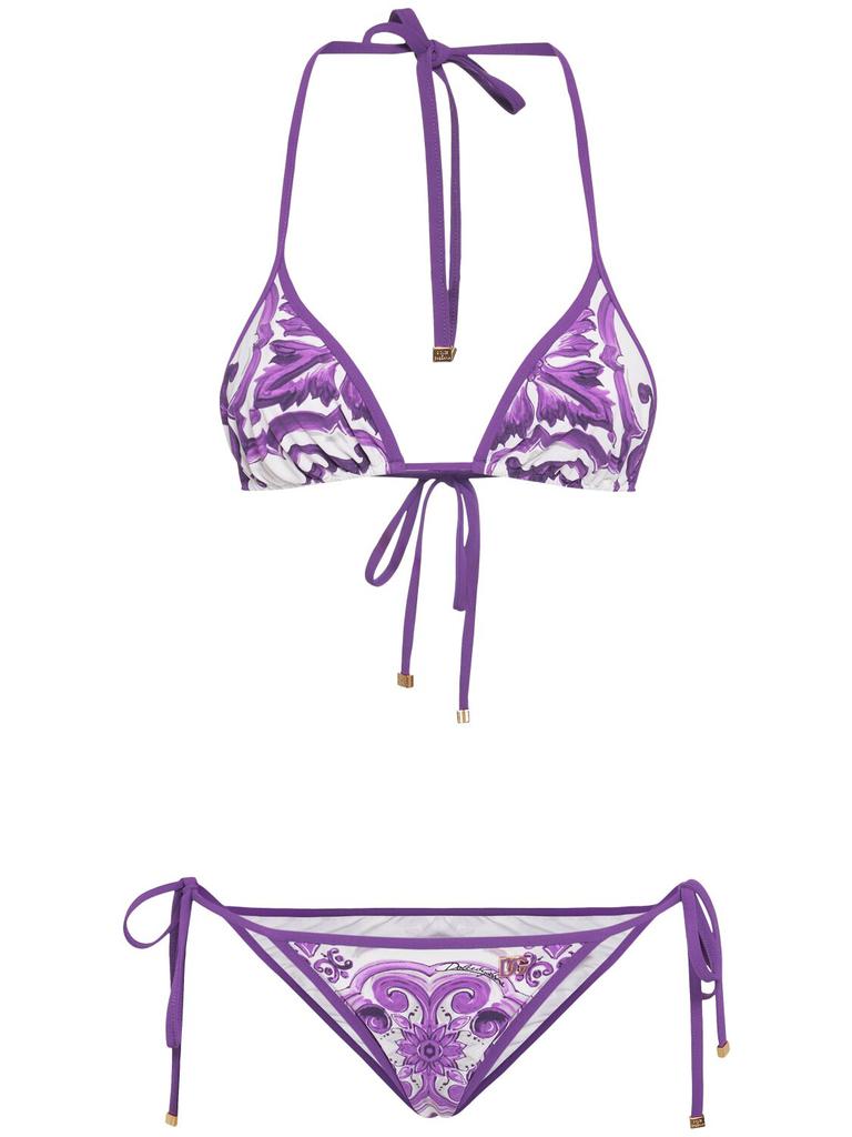 Dolce & Gabbana Maiolica Printed Triangle Bikini