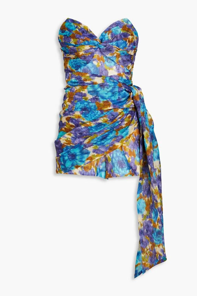 Zimmermann Strapless bow-detailed printed linen and silk-blend playsuit