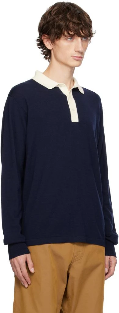 Drake's Navy Knitted Rugby Polo 2