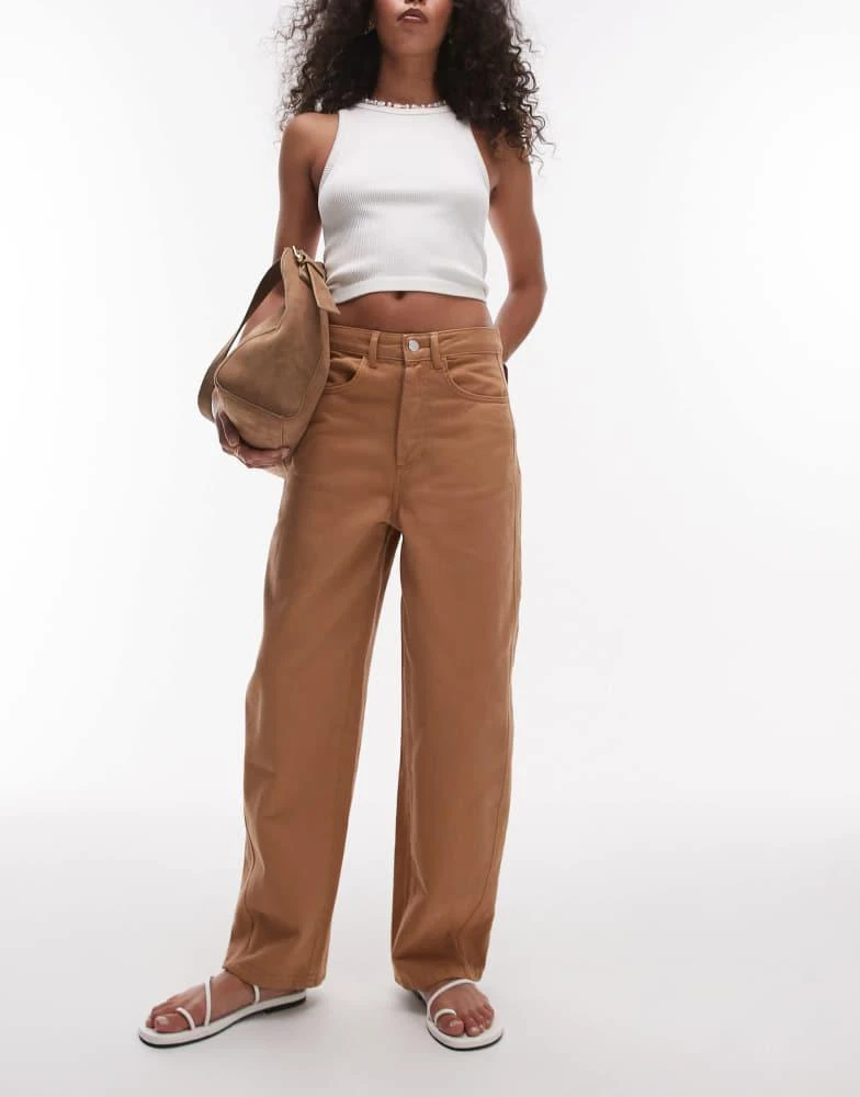 Topshop Topshop relaxed barrel leg trouser with seam detail in tan 1