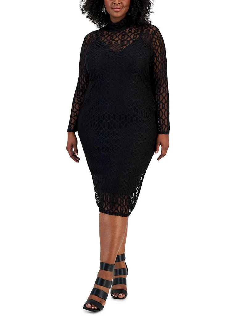 Rachel Rachel Roy Plus Lydia Womens Mesh Midi Cocktail and Party Dress 1