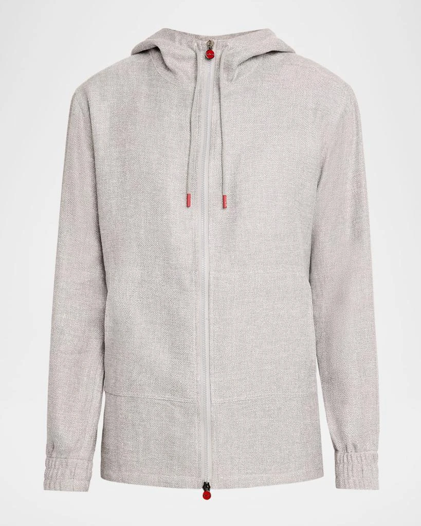 Kiton Men
s Linen, Silk and Cotton Hooded Full-Zip Overshirt