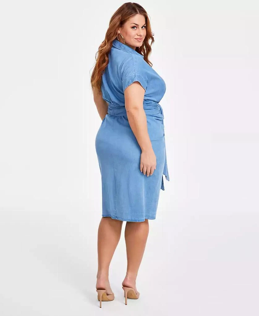 Nina Parker Trendy Plus Size Denim Ruched Tie-Front Dress 5